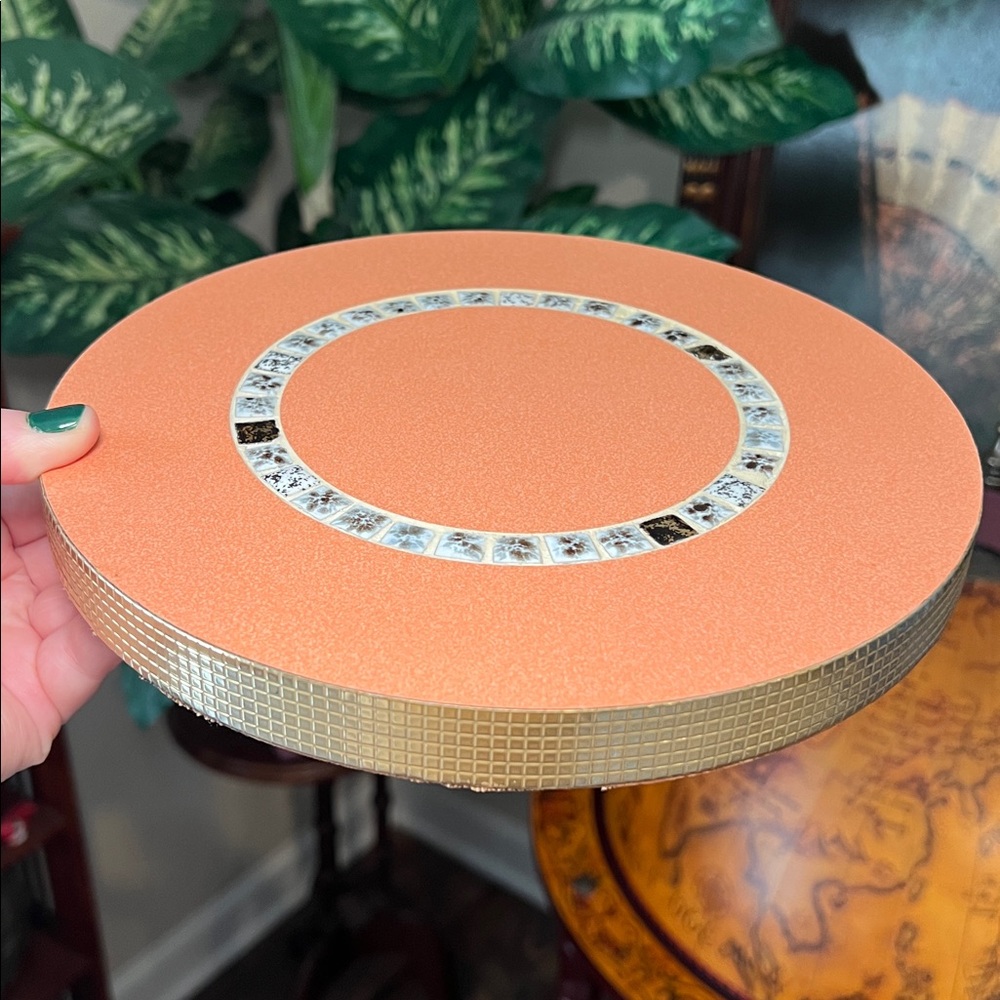 VTG Mid-Century MCM Atomic Formica Mosaic Tile Round Trivet Riser Display Stand